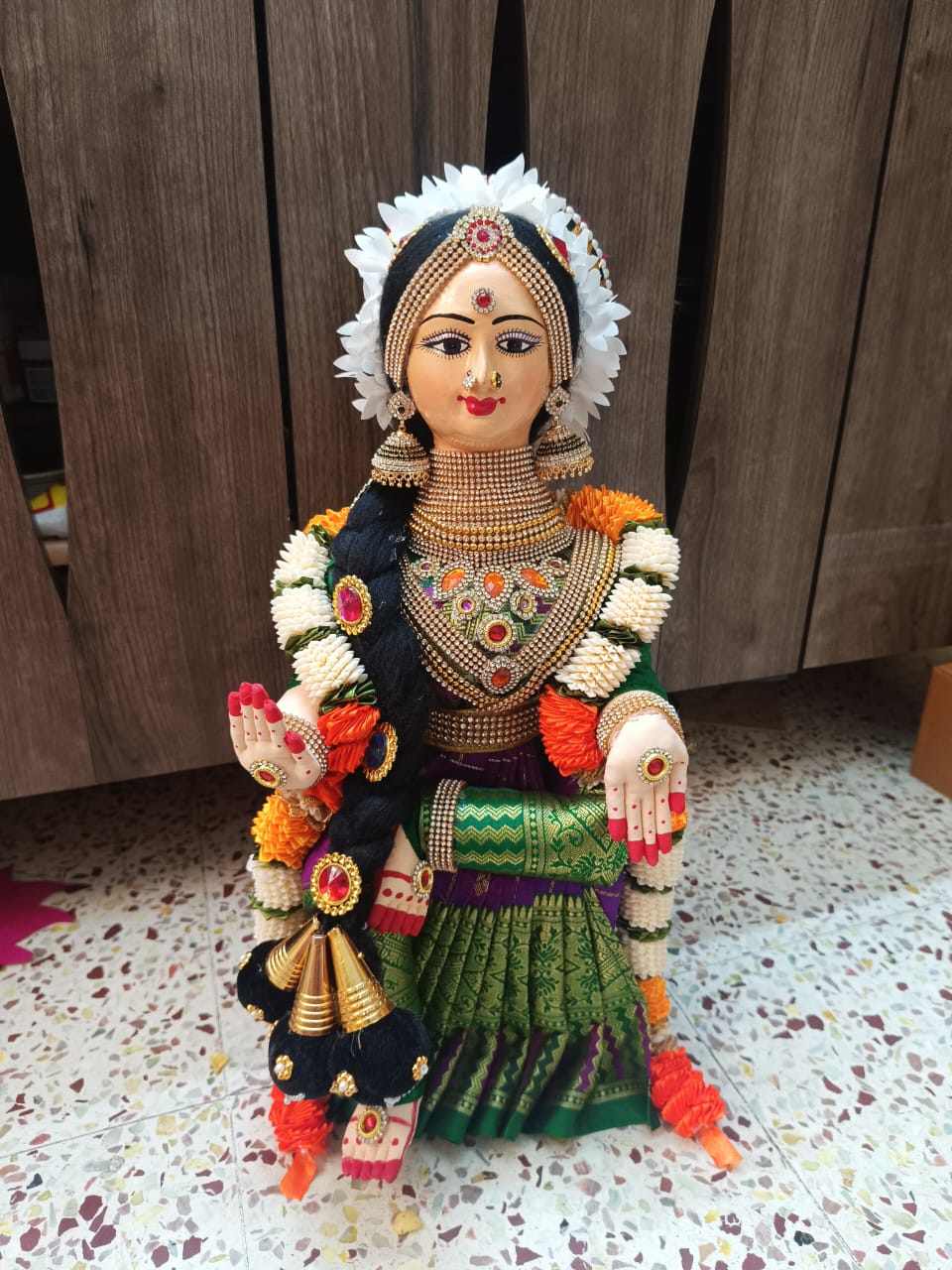 Ambal - 16 inches Handmade doll with fiber face - Green colour