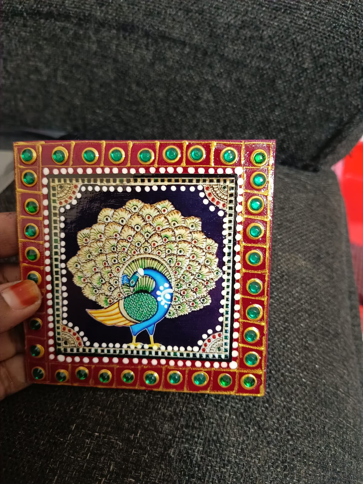 Return gifts - 4x4 Fridge magnet - Peacock with black bg