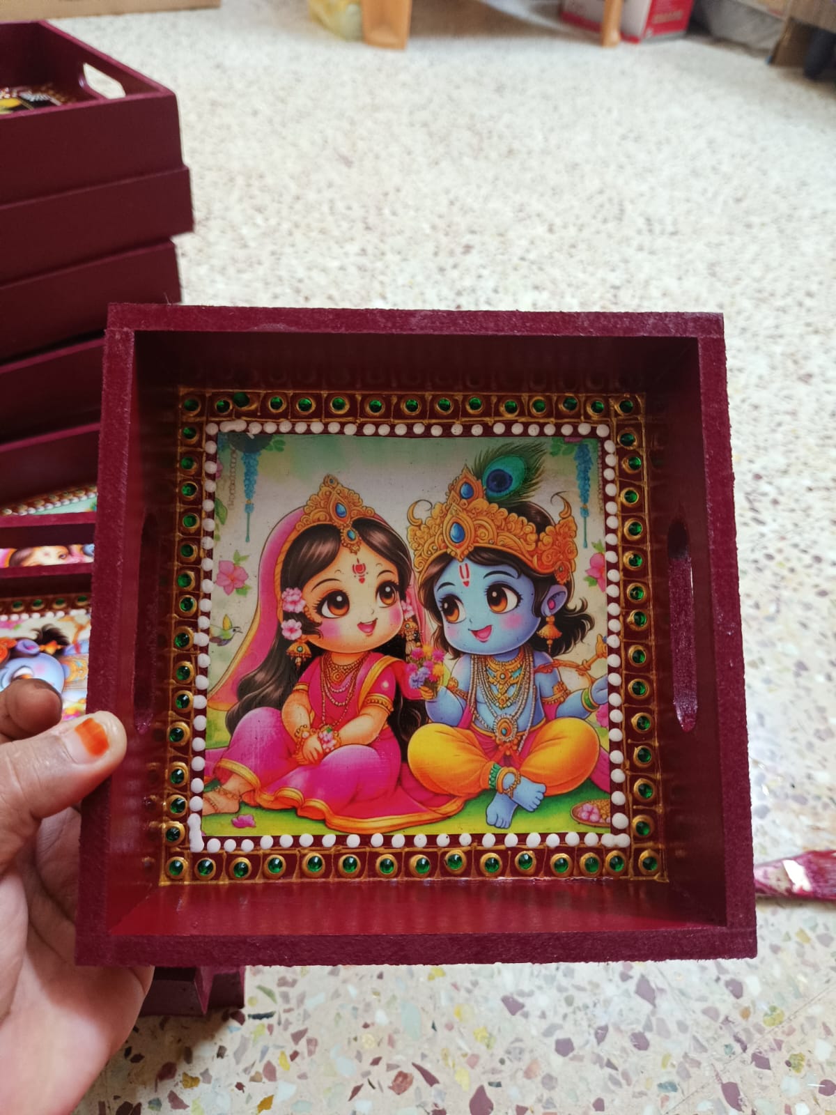 Return gifts - Tray 6X6 - Radhe krishna